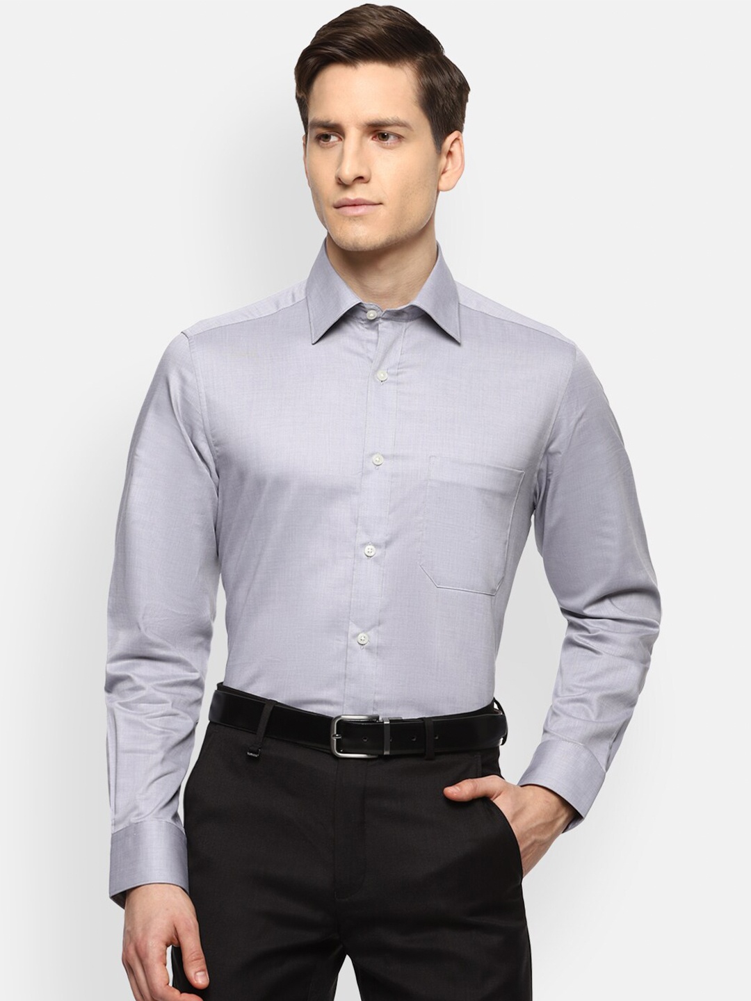 

Louis Philippe Men Grey Solid Formal Shirt