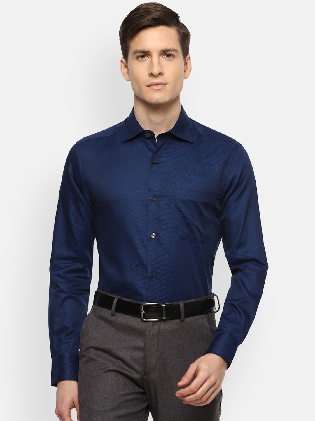 

Louis Philippe Men Blue Solid Formal Shirt