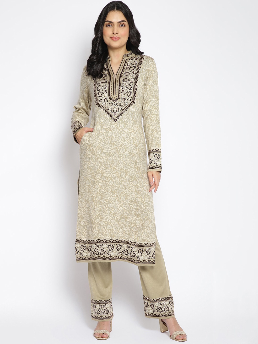 

MIKHAD Women Beige Ethnic Motifs Jacquard Kurta