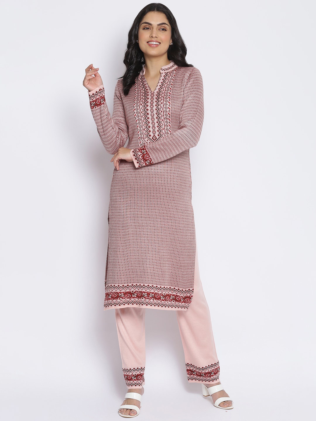 

MIKHAD Women Pink Ethnic Motifs Printed Woollen Kurta
