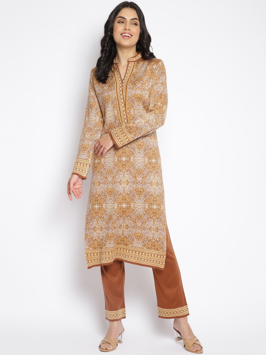 

MIKHAD Women Mustard Yellow Ethnic Acrylic Winter Kurta