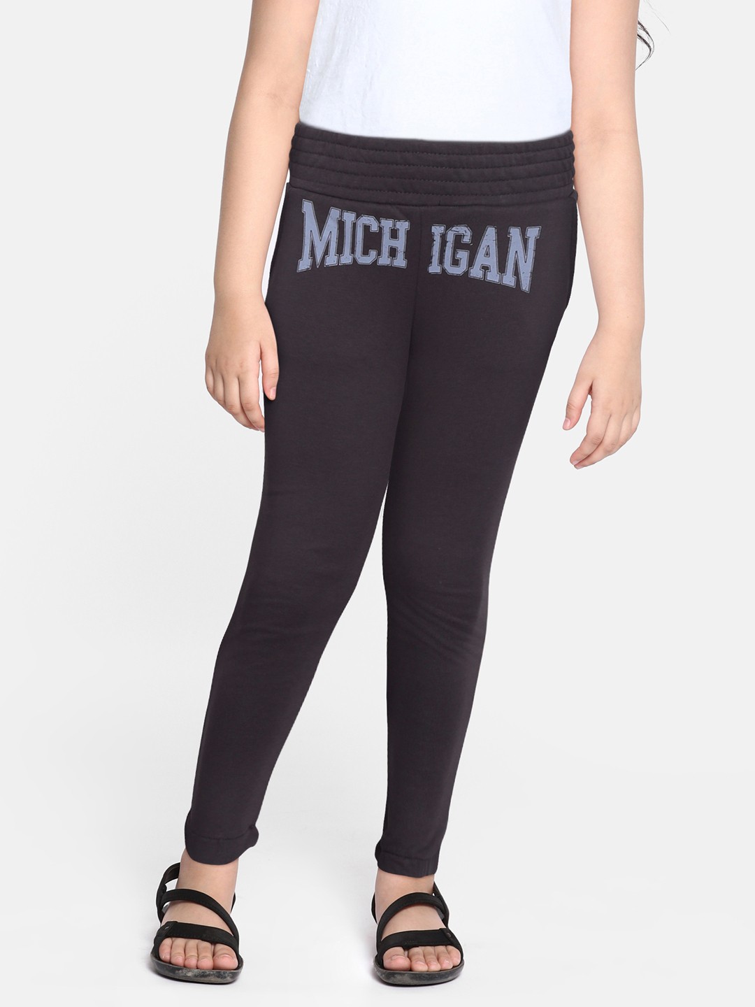 

Defacto Girls Charcoal Grey & Blue Typography Print Relaxed Fit Joggers