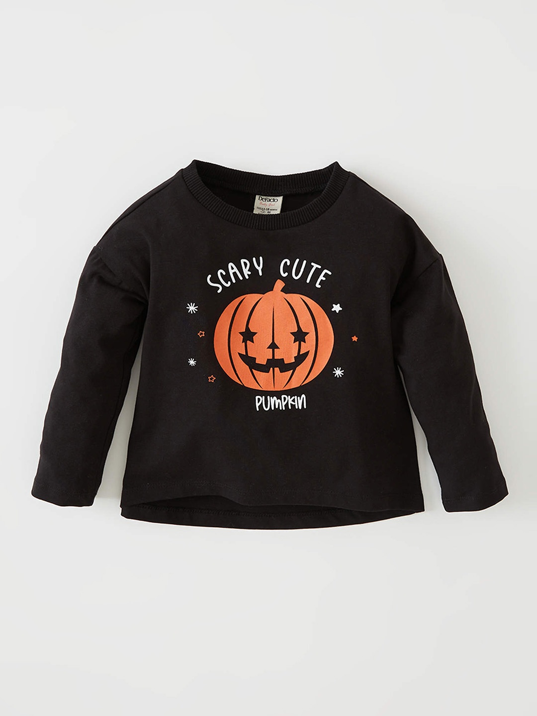 

DeFacto Girls Black & Orange Graphic Print Drop-Shoulder Sleeves T-shirt