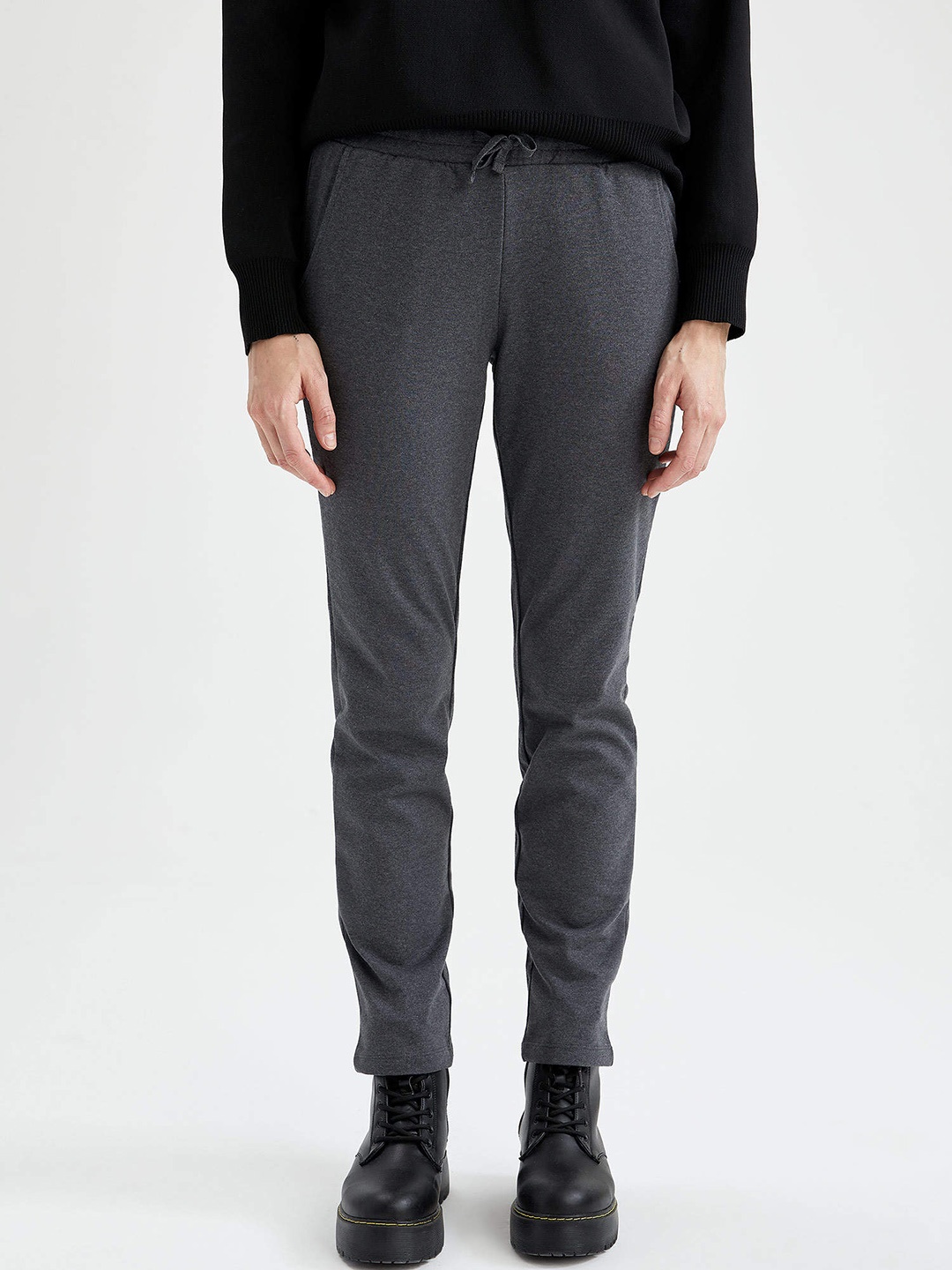 

DeFacto Women Charcoal Grey Solid Track Pants