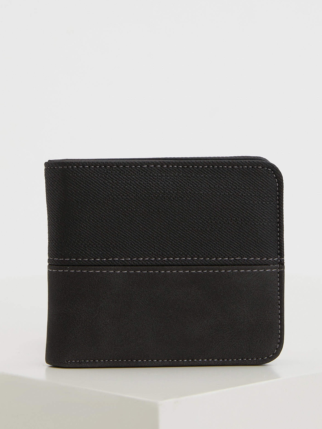 

DeFacto Men Black Self Striped Two Fold Wallet
