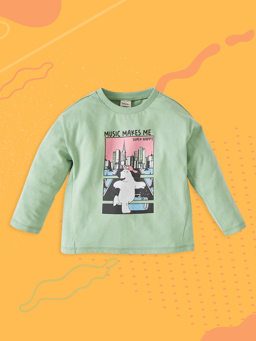 

DeFacto Boys Green Cotton Printed Drop-Shoulder Sleeves T-shirt