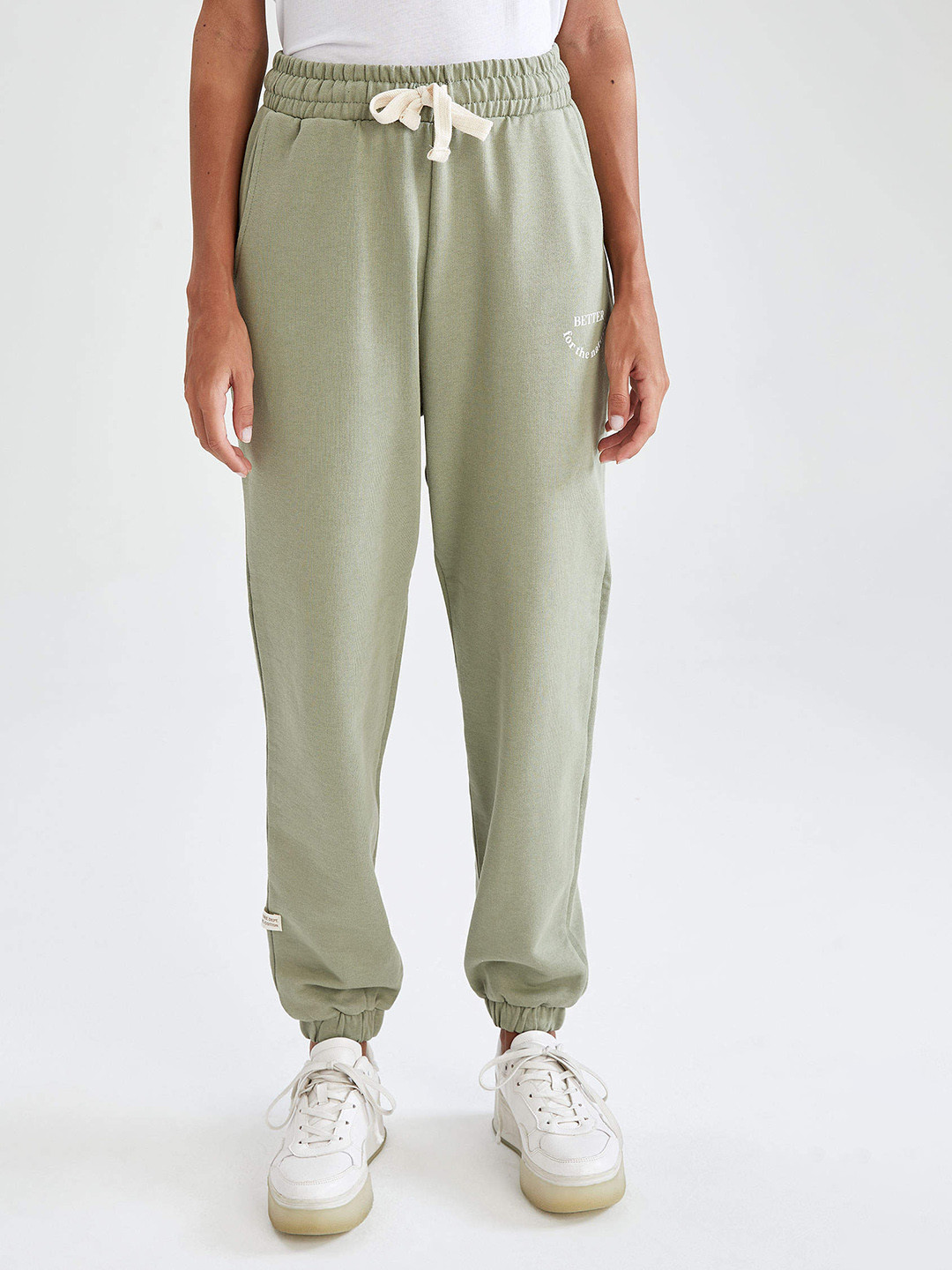 

DeFacto Women Green Solid Organic Cotton Regular Fit Joggers