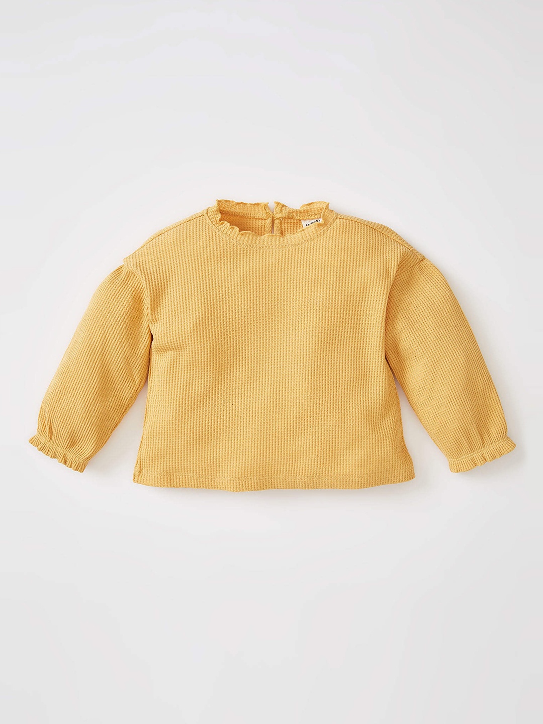 

DeFacto Girls Mustard Yellow Self Checked Cotton Top