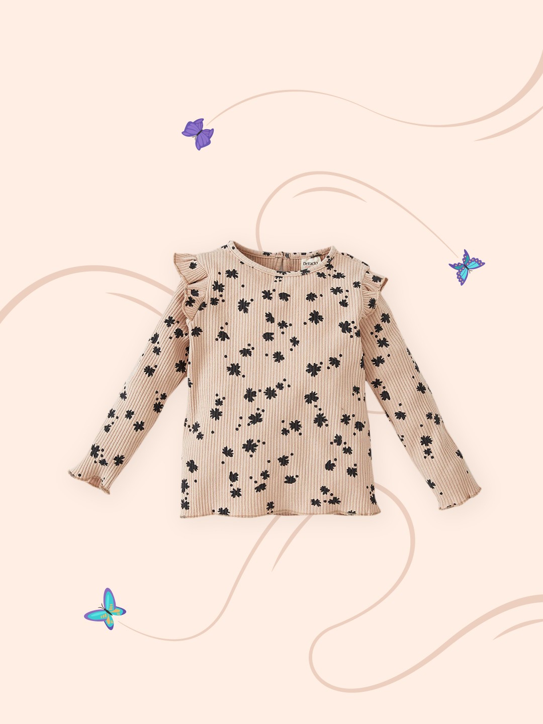 

DeFacto Girls Beige & Black Floral Print Top