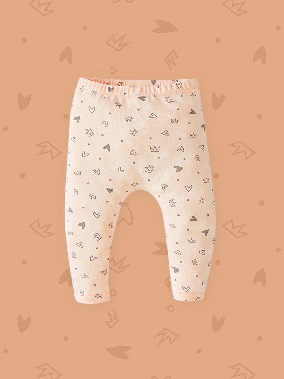 

DeFacto Infant Girls Peach-Coloured & Grey Pure Cotton Printed Leggings