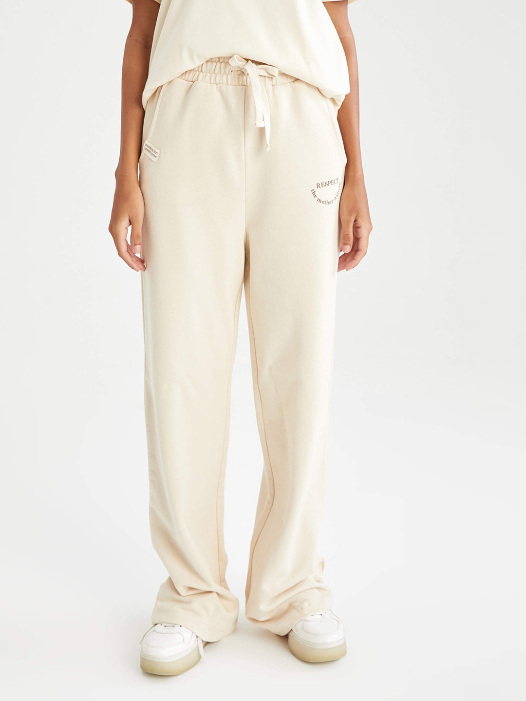 

DeFacto Women Beige Organic Cotton Solid Track Pants