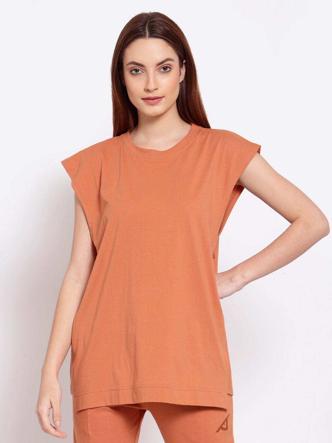

I Am Animal Women Orange Organic Cotton Loose Fit Mesh Tank T-Shirt