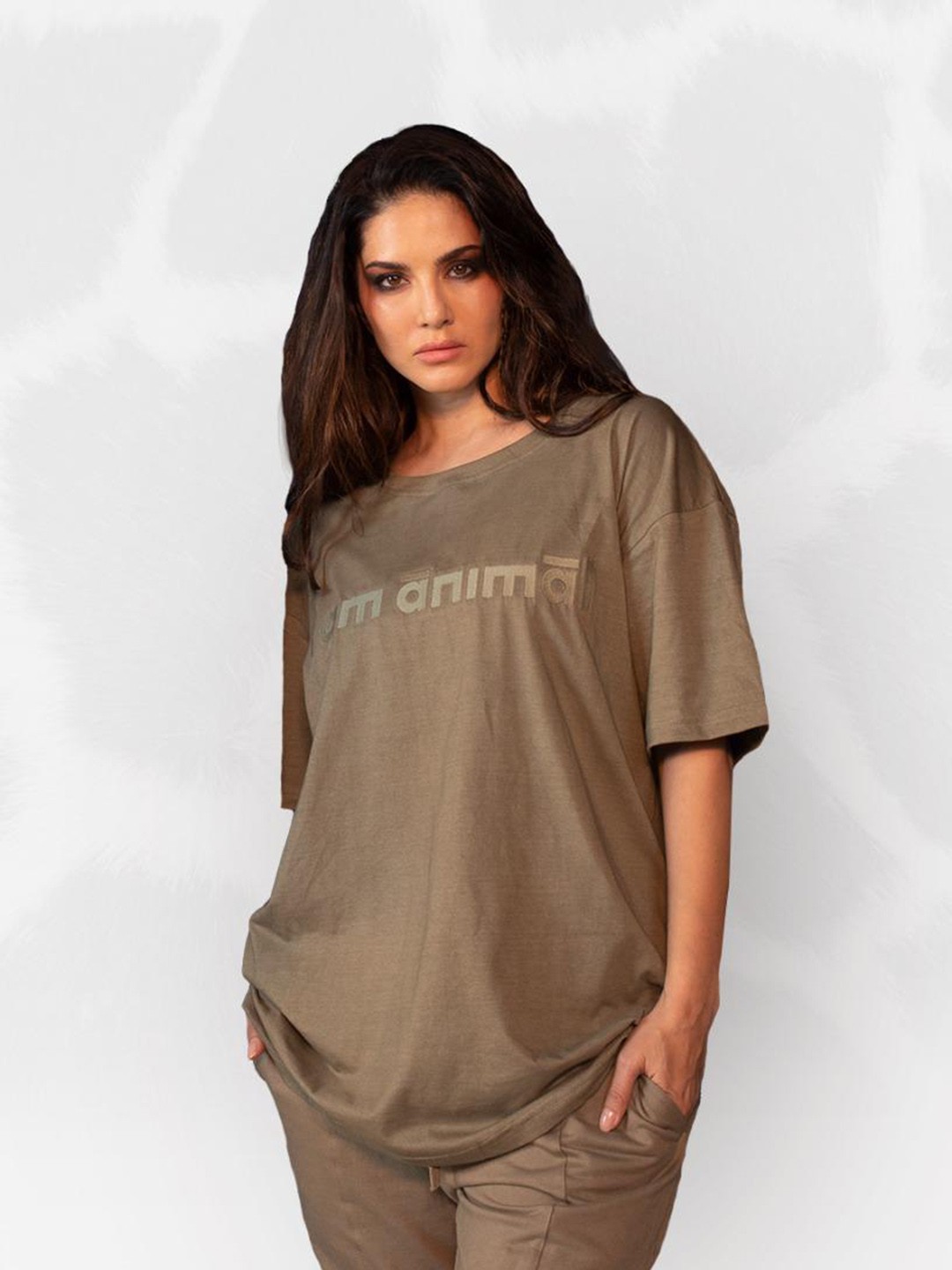 

I Am Animal Women Green Organic Cotton Loose Fit T-Basic Word Printed T-Shirt