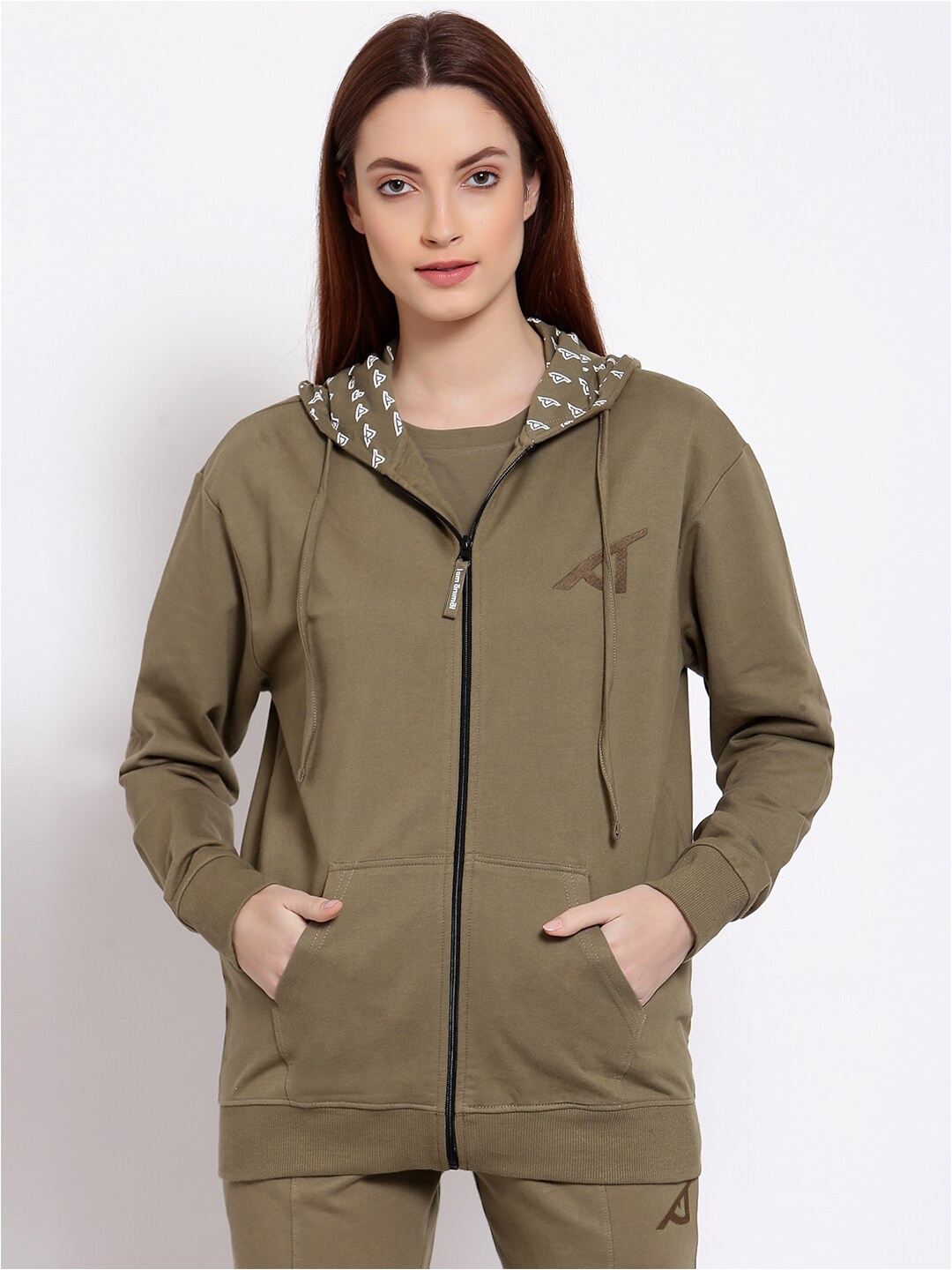

I Am Animal Women Green Organic Cotton Hooded Neck Freedom Fit Fly Sweatshirt Hoodie, Olive