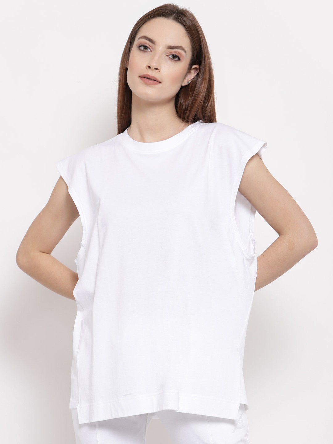 

I Am Animal Women White Organic Cotton Loose Fit Mesh Tank T-Shirt