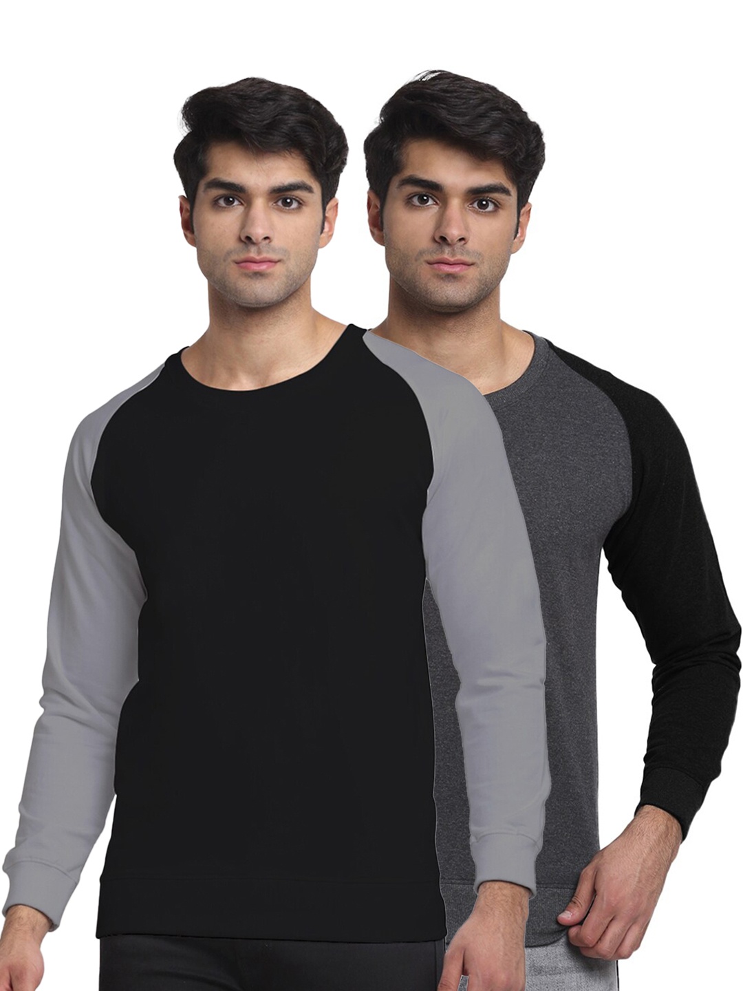 

Friskers Men Pack Of 2 Solid Loop Net Self Design Sweatshirts, Black