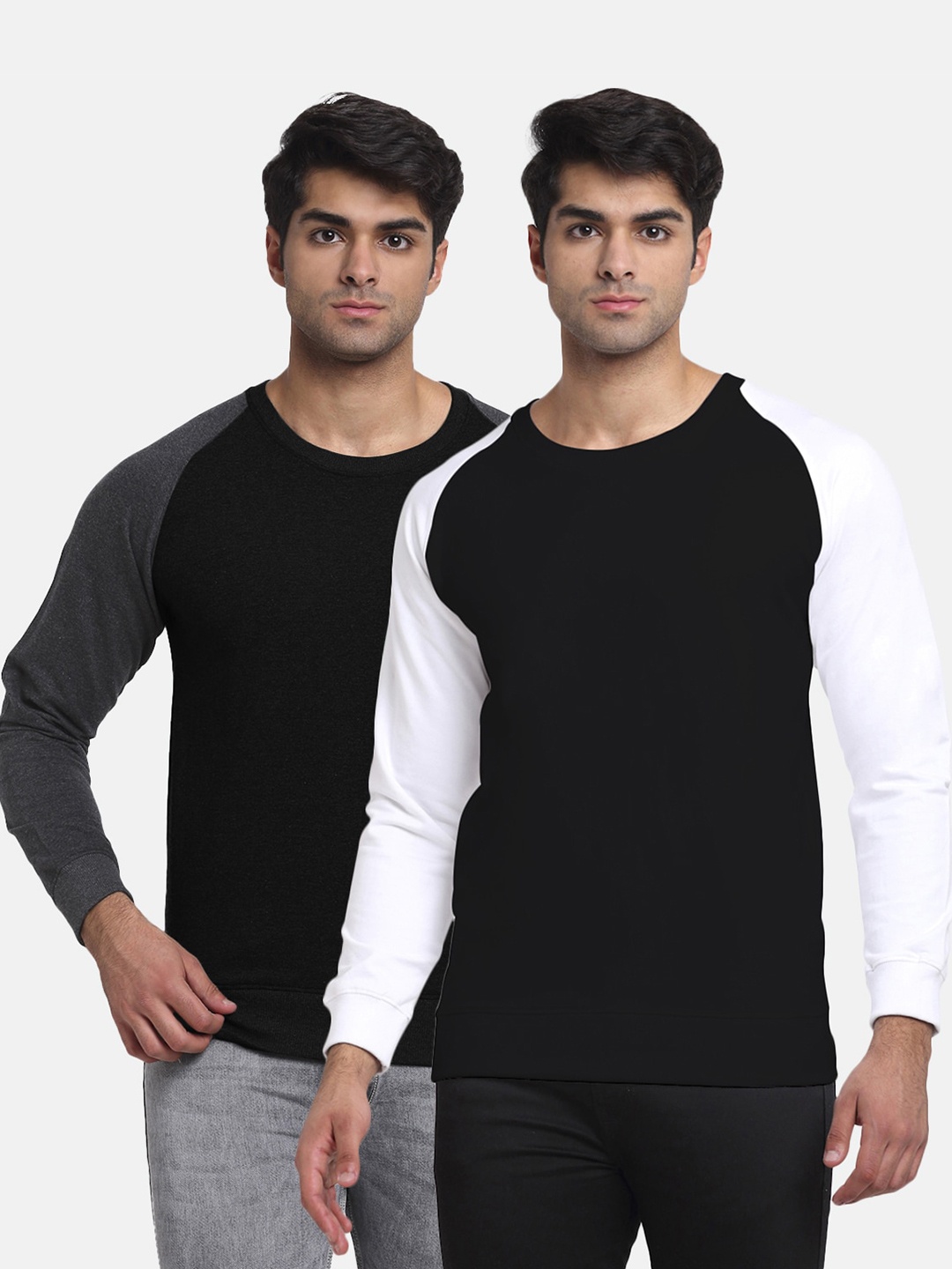 

Friskers Men Pack Of 2 Black Solid Sweatshirt, Multi