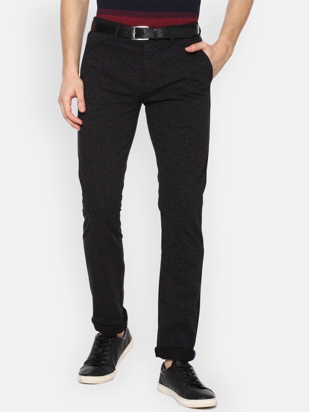 

V Dot Men Black Self Design Slim Fit Trousers