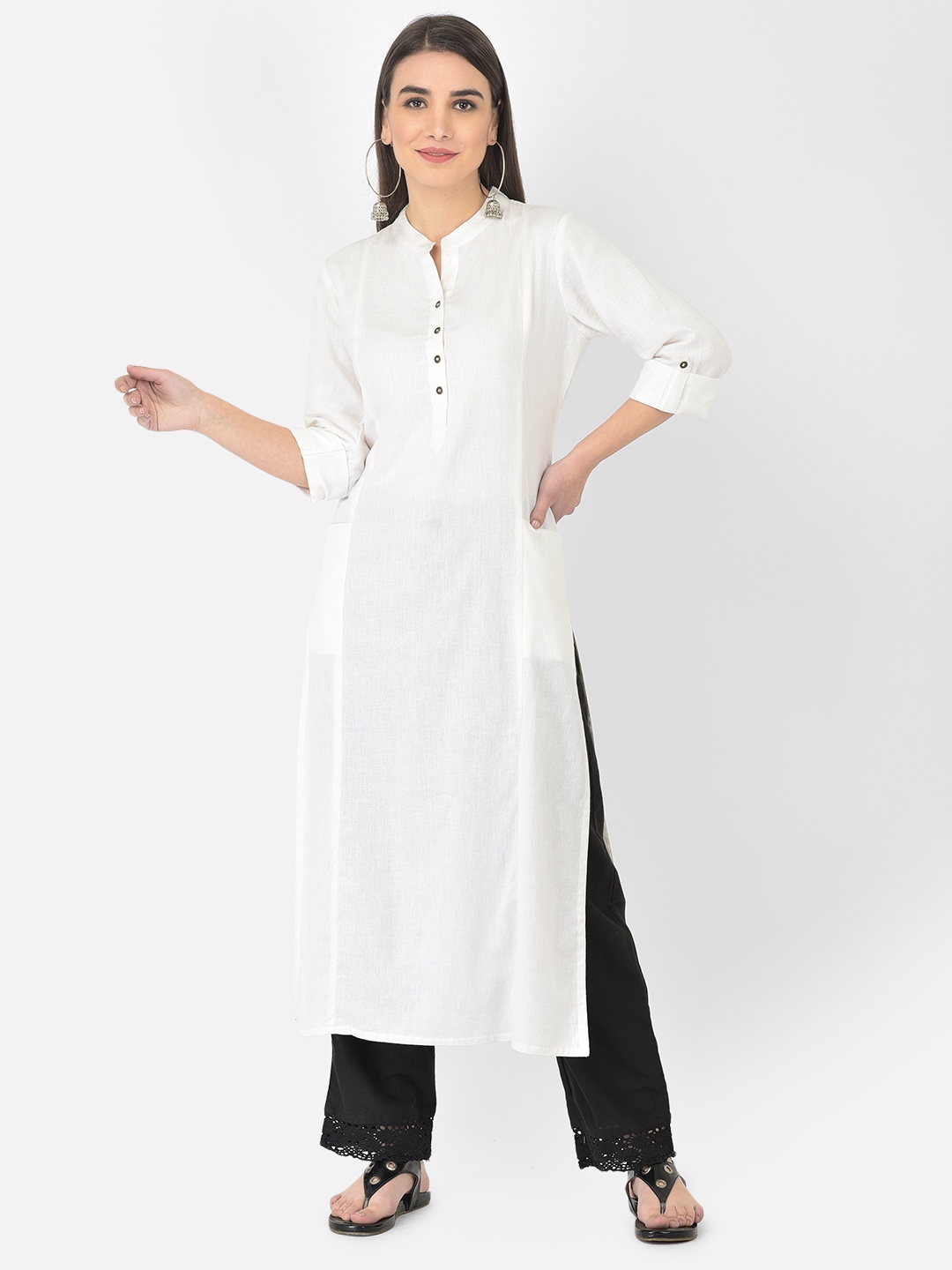 

Pistaa Women White Pure Cotton Straight Kurta