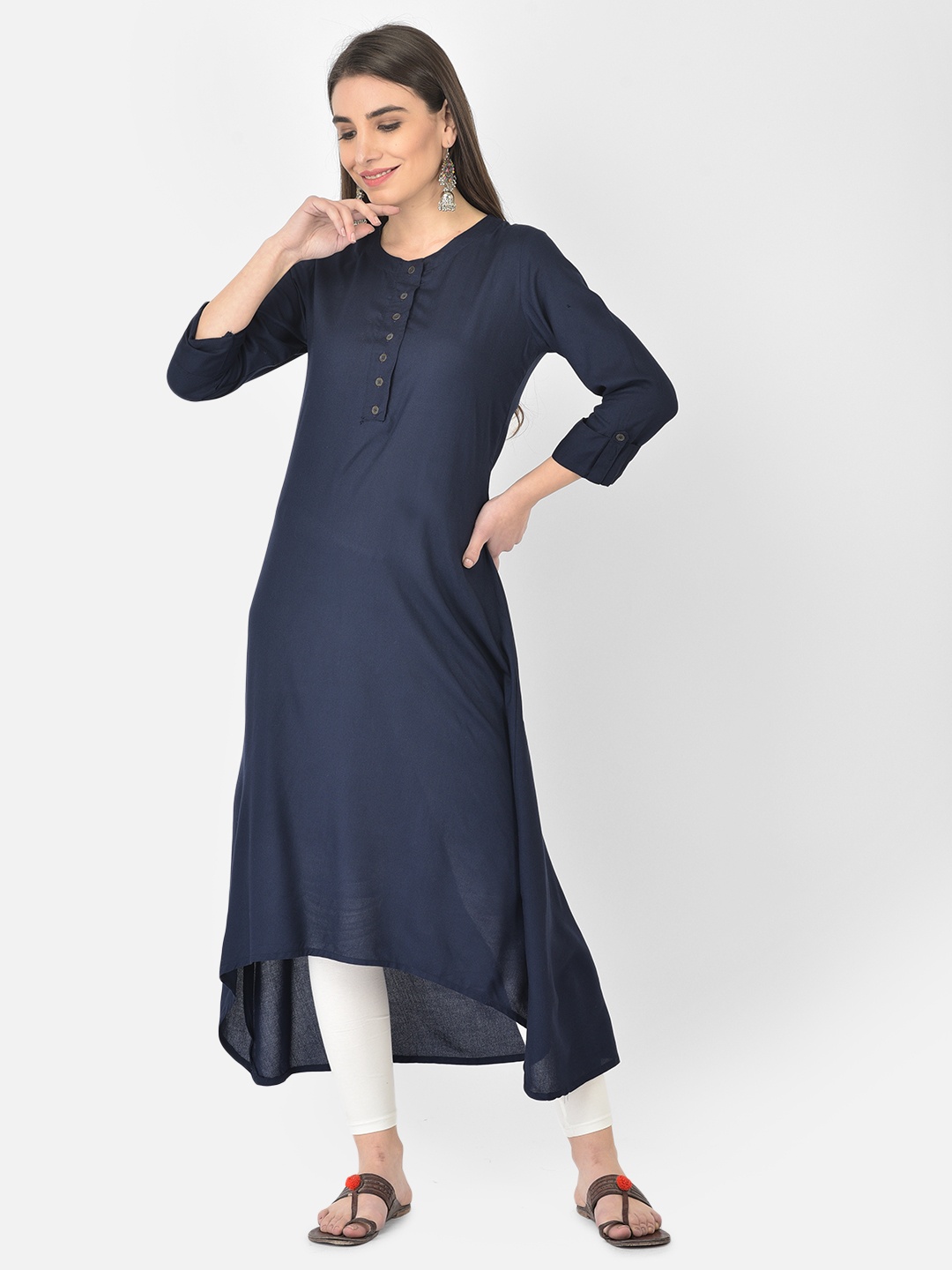 

Pistaa Women Navy Blue High Low Kurta