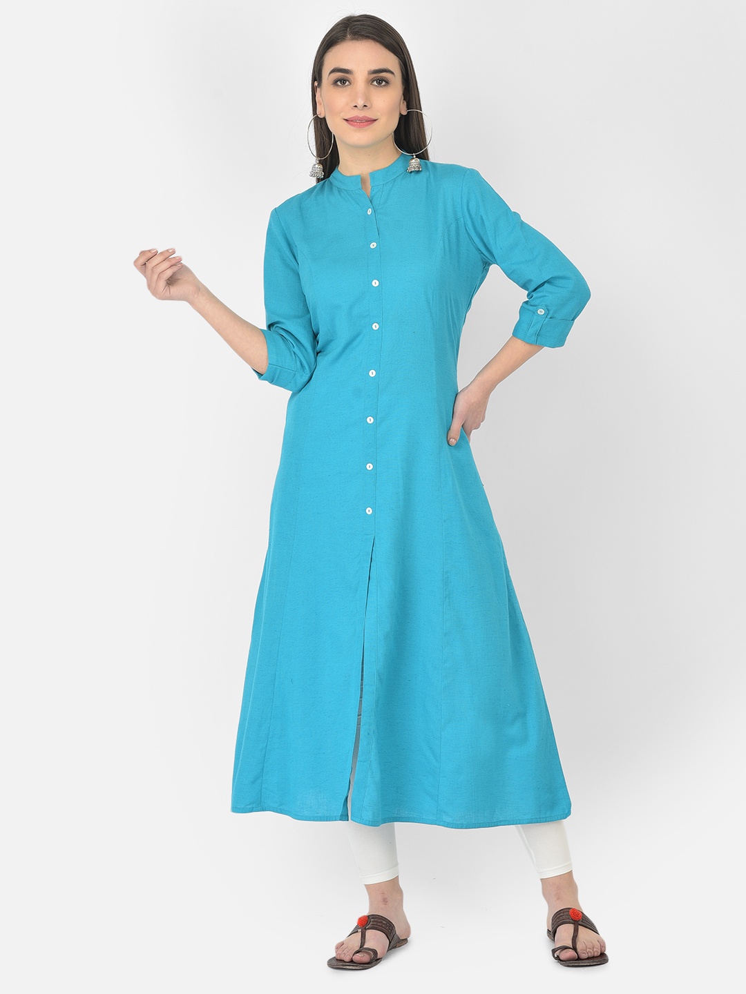 

Pistaa Women Blue A-Line Pure Cotton Kurta