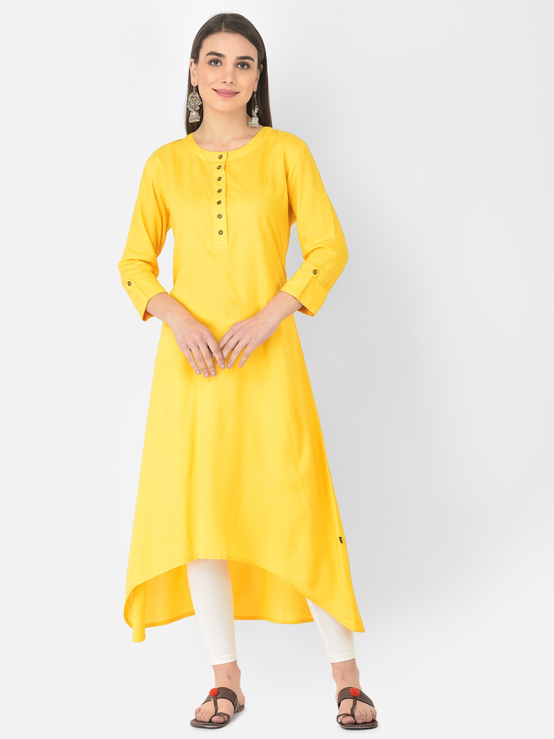

Pistaa Women Yellow High Low Kurta
