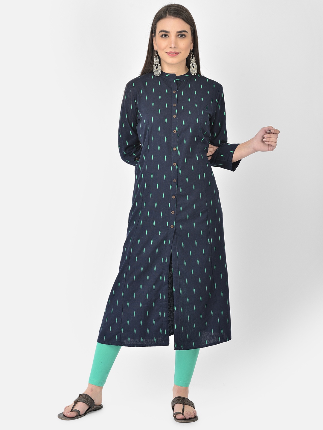 

Pistaa Women Navy Blue Geometric Printed Kurta