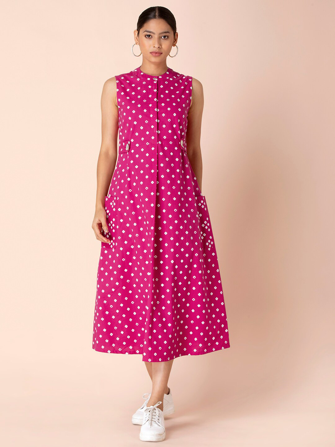 

Earthen BY INDYA Pink Ethnic A-Line Midi Dress