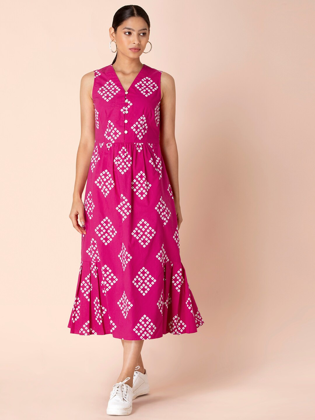 

Earthen BY INDYA Pink Ethnic Motifs Ethnic A-Line Midi Dress