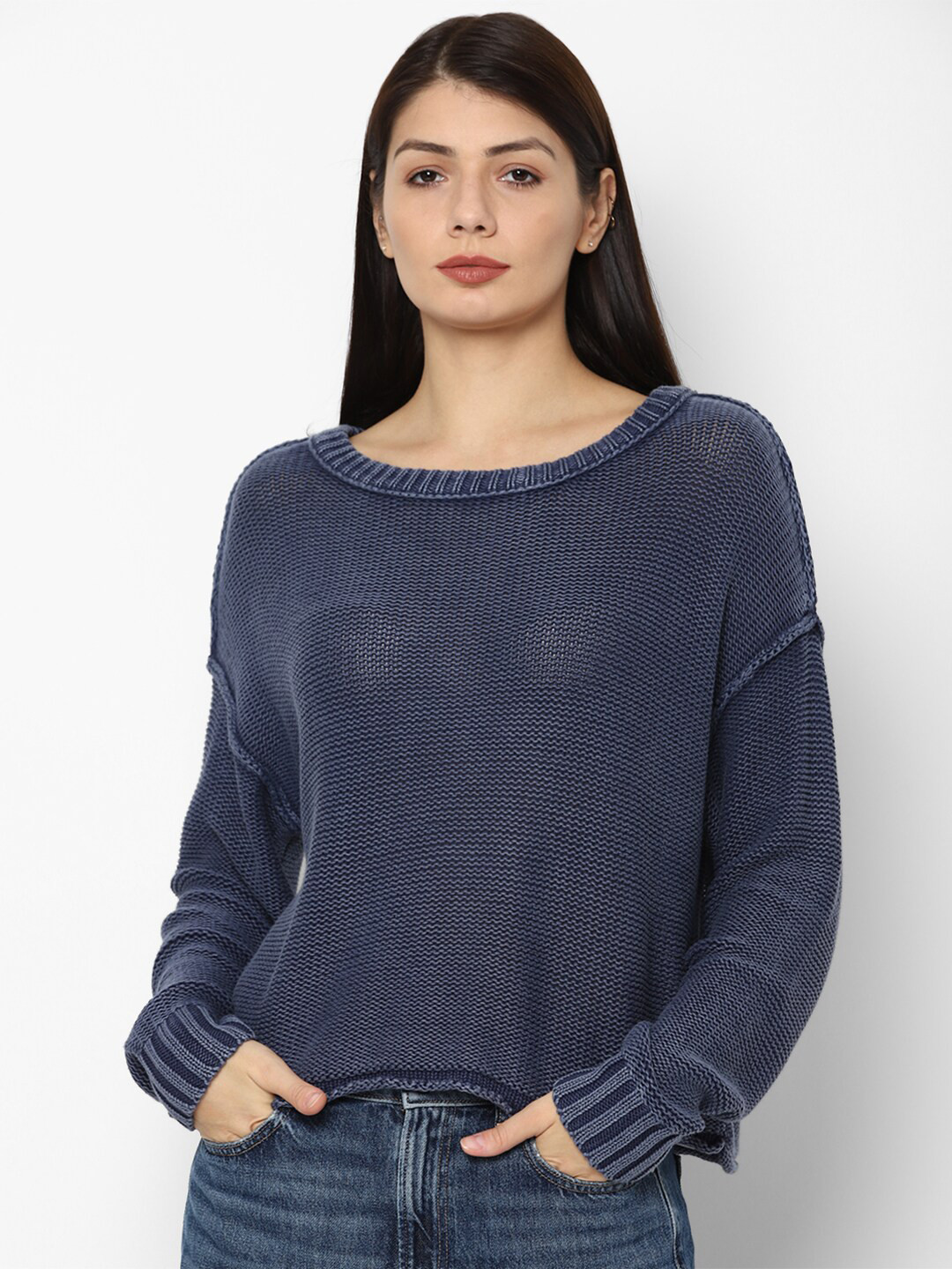 

AMERICAN EAGLE OUTFITTERS Women Blue Cable Knit Pullover