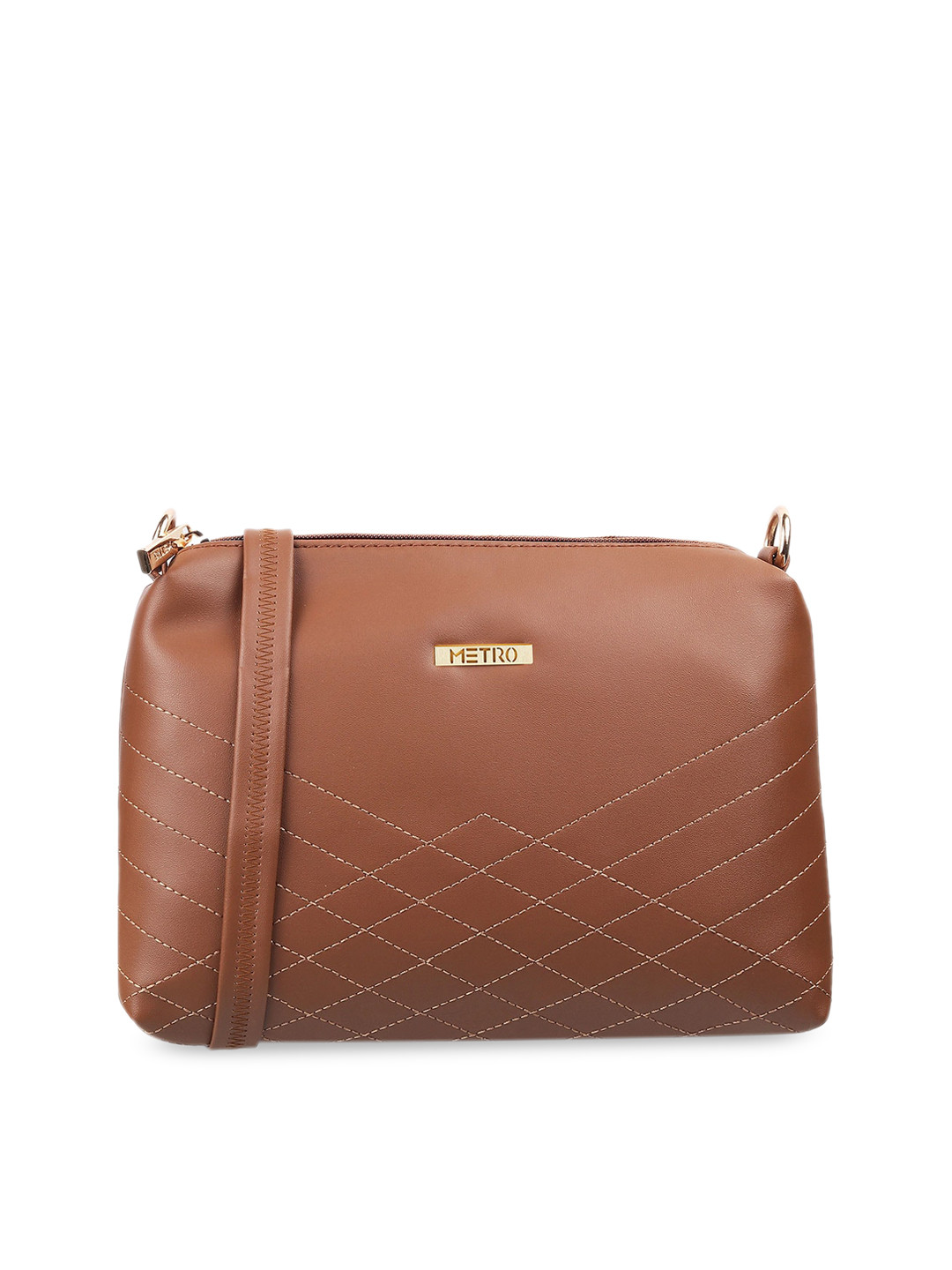 

Metro Brown Textured PU Structured Sling Bag with Cut Work