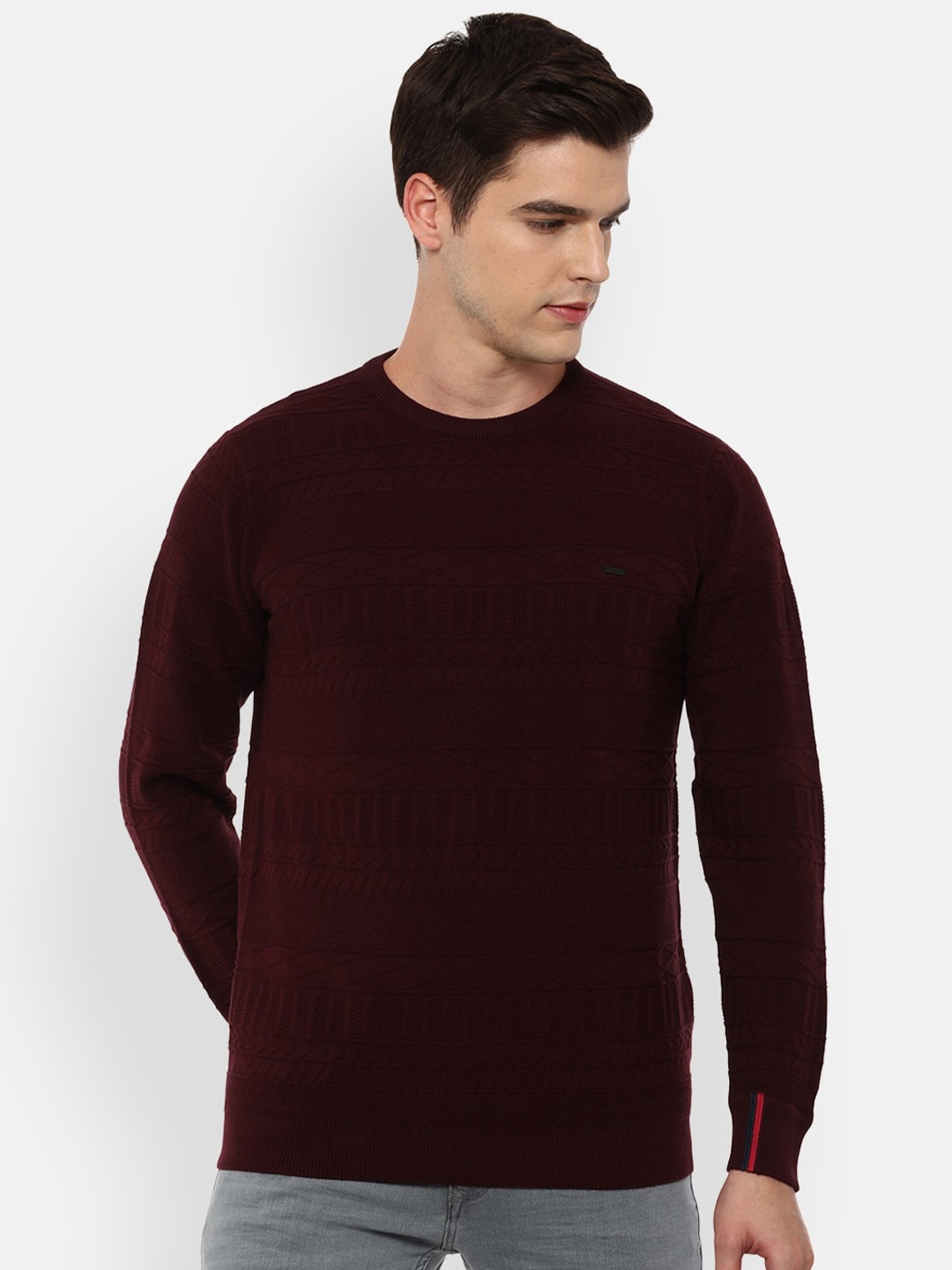 

Van Heusen Sport Men Maroon Self Design Sweater