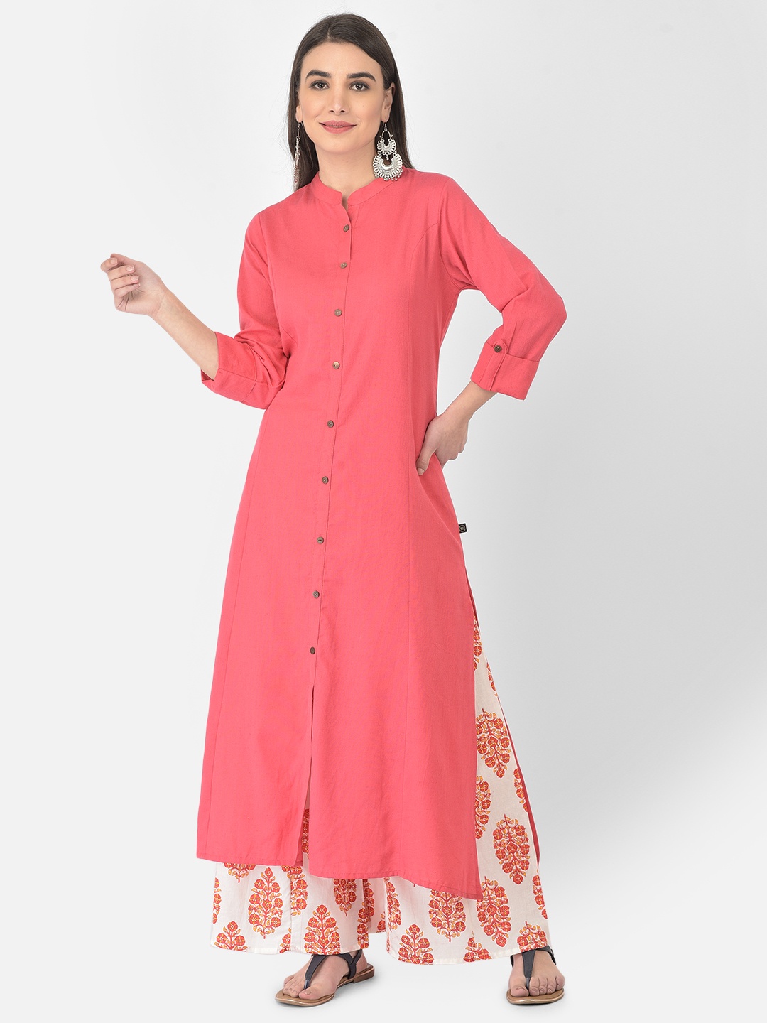 

Pistaa Women Peach-Coloured Kurta with Palazzos