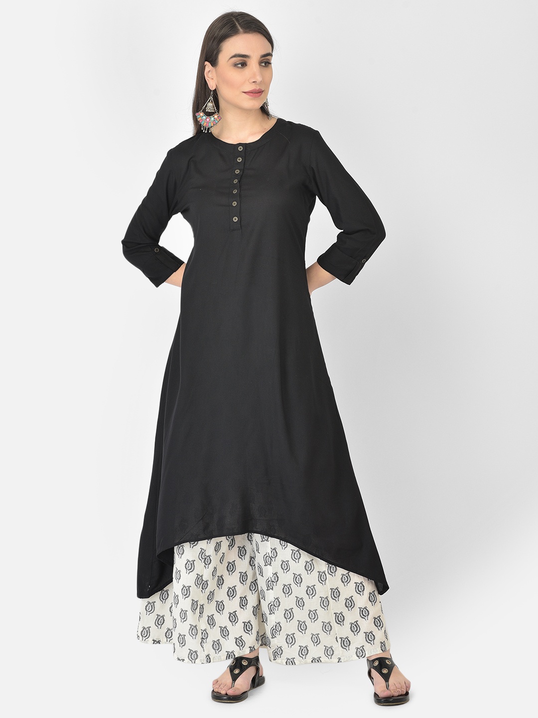 

Pistaa Women Black Ethnic Motifs Kurti with Palazzos