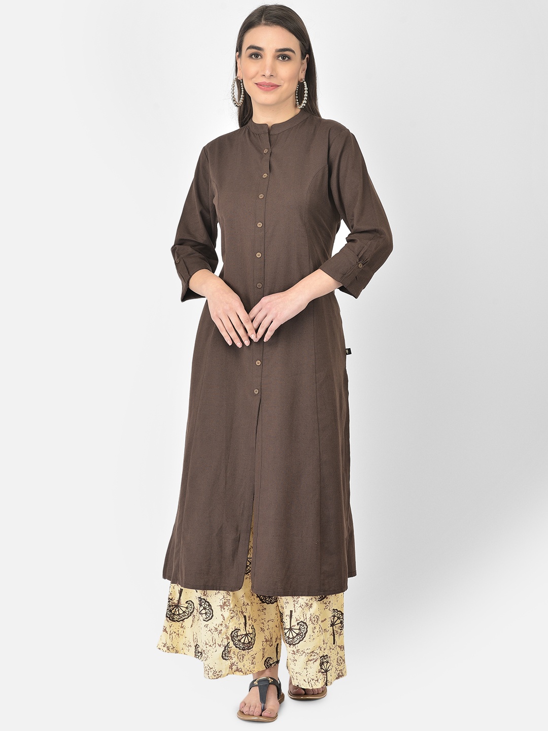 

Pistaa Women Brown Floral Panelled Kurta with Palazzos