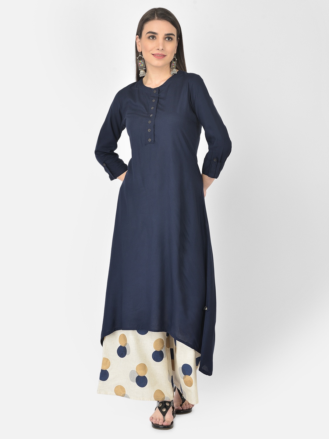 

Pistaa Women Navy Blue Kurta with Palazzos