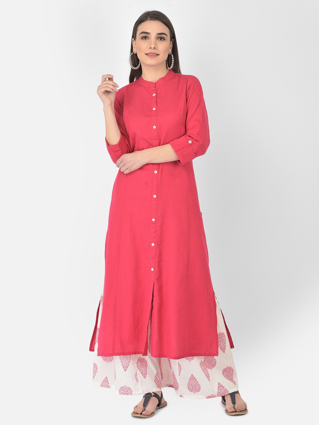 

Pistaa Women Pink Layered Kurti with Sharara