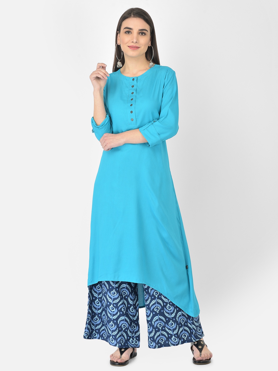 

Pistaa Women Turquoise Blue Kurta with Palazzos