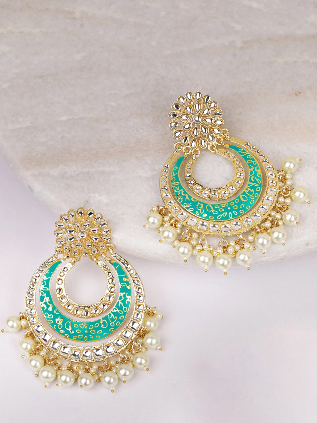 

OOMPH Green Floral Chandbalis Earrings