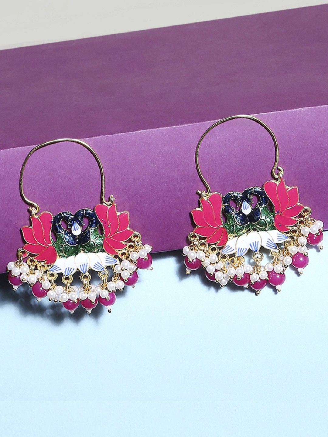 

OOMPH Green Peacock Shaped Chandbalis Earrings
