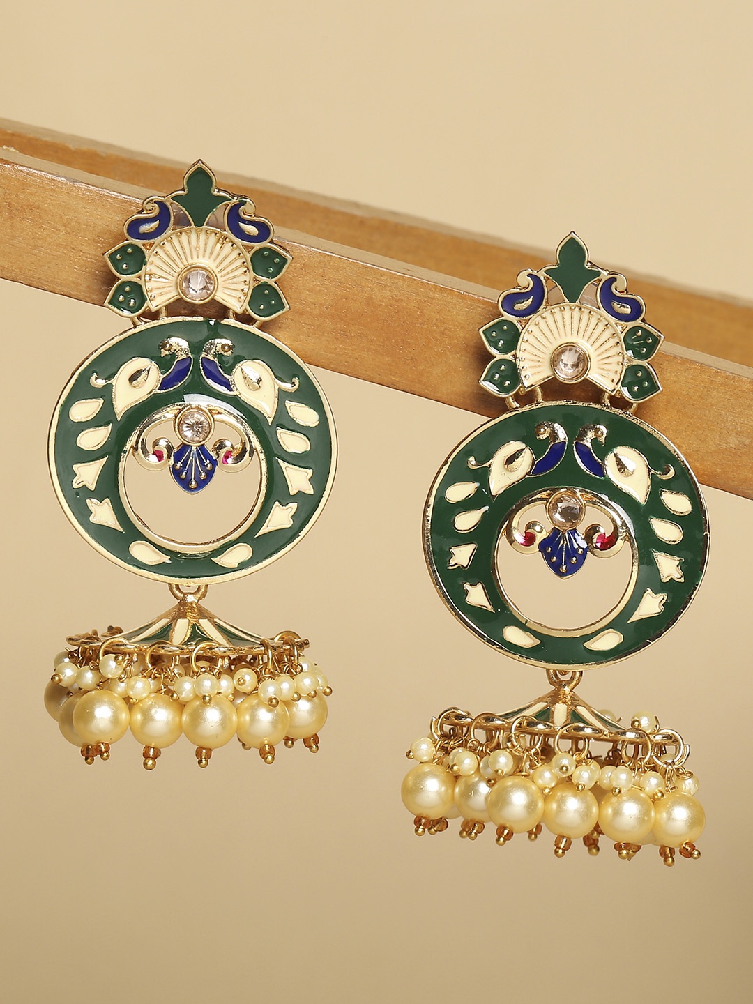 

OOMPH Green Floral Jhumkas Earrings