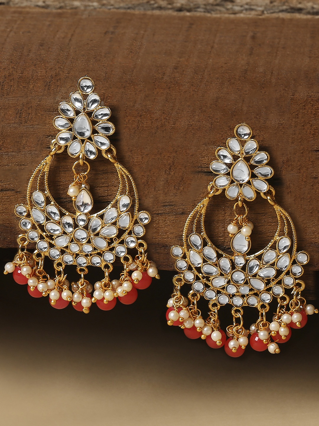 

OOMPH Women Pink Kundan Chandbali Earrings