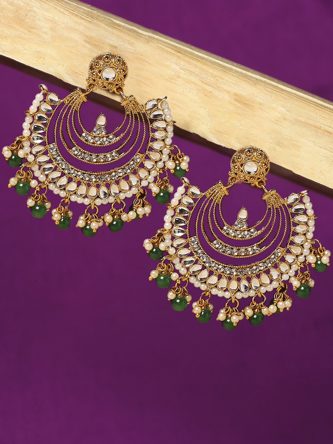 

OOMPH Green Circular Chandbalis Earrings