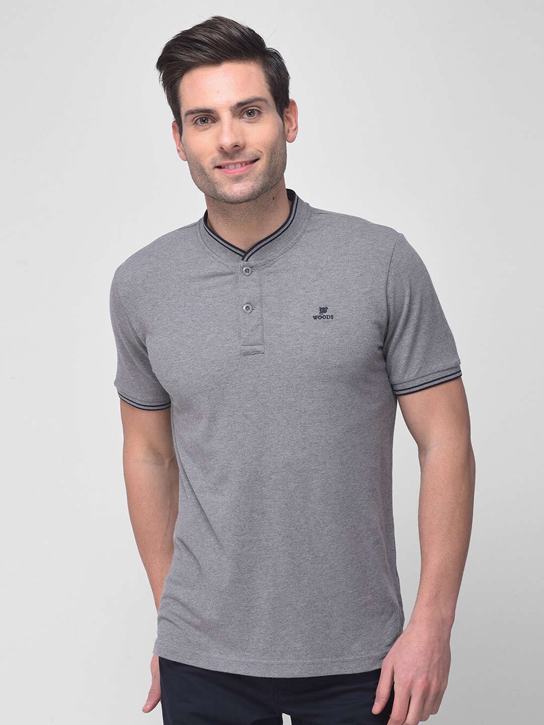 

Woods Men Grey Henley Neck T-shirt