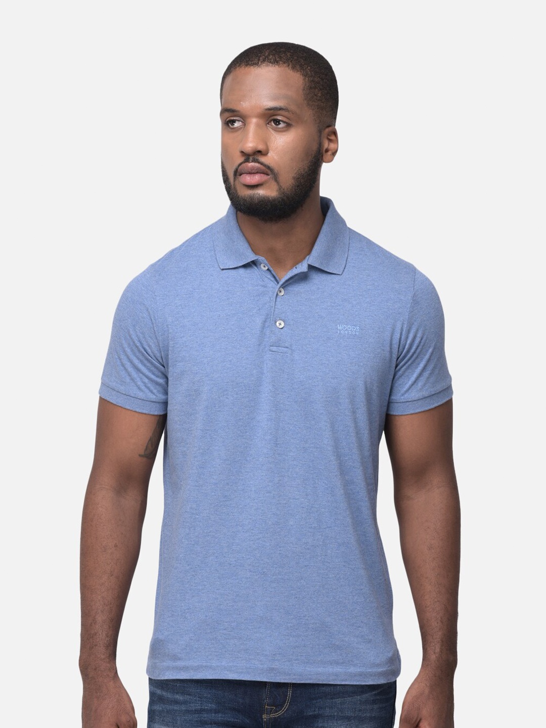 

Woods Men Blue Polo Collar Cotton T-shirt