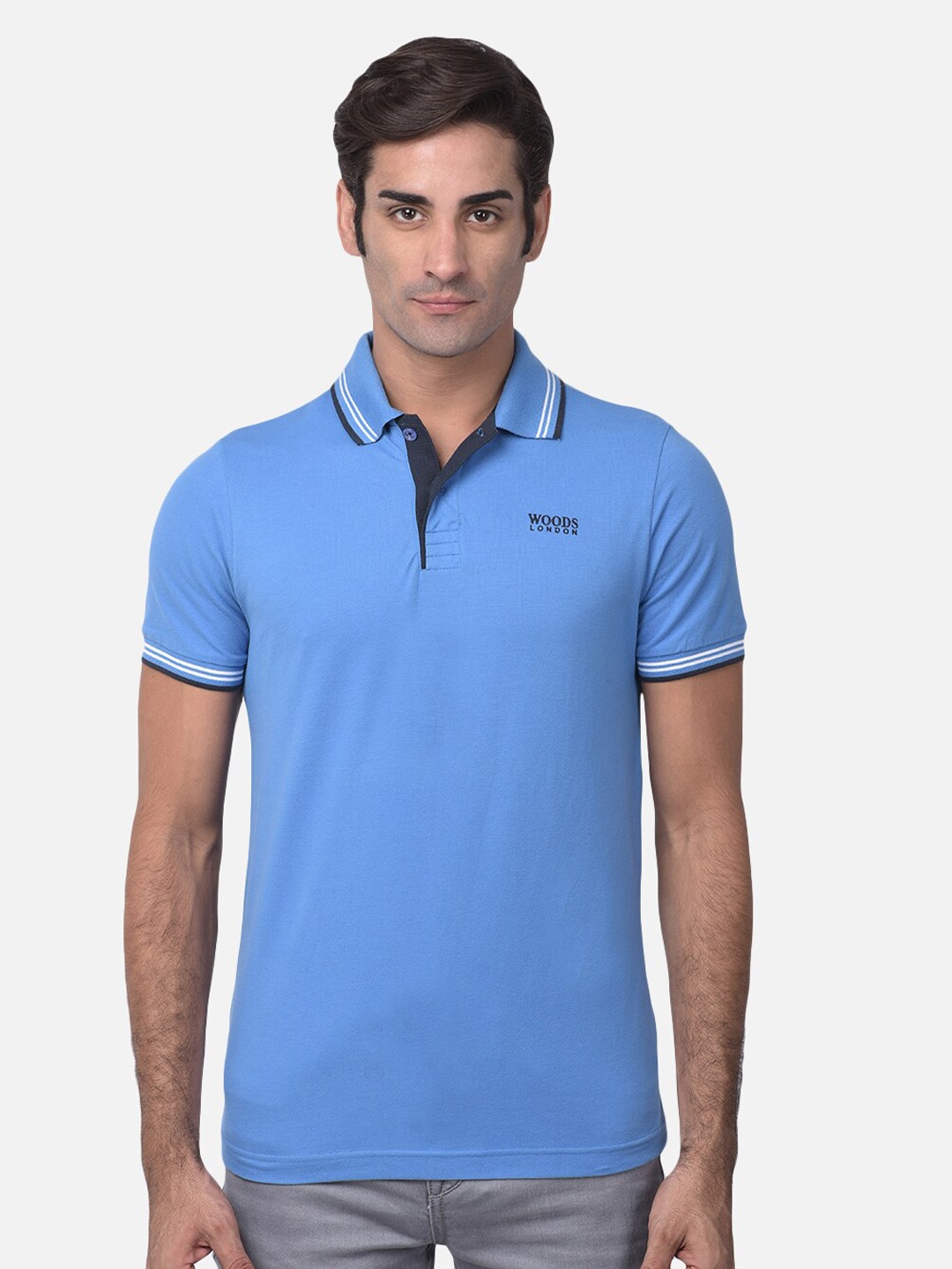 

Woods Men Blue Polo Collar T-shirt