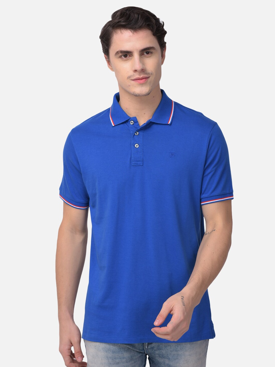 

Woods Men Blue Pure Pima Cotton Polo Collar T-shirt