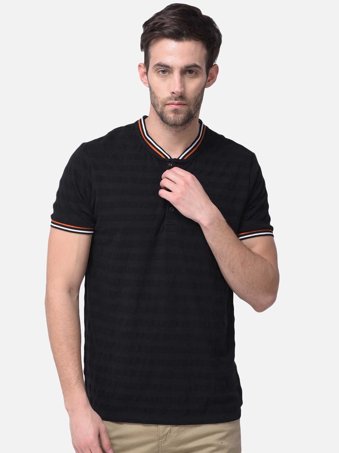 

Woods Men Black Polo Collar T-shirt