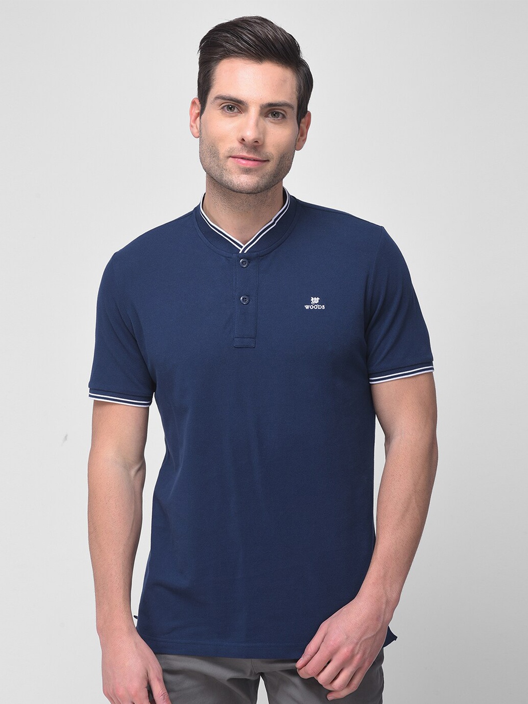 

Woods Men Navy Blue Henley Neck T-shirt