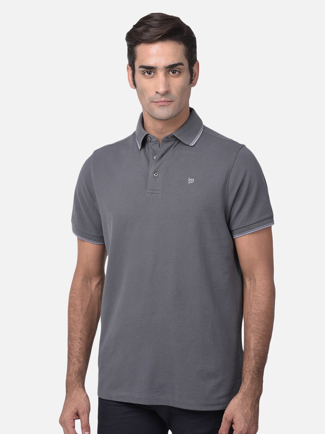 

Woods Men Grey Solid Polo Collar T-shirt